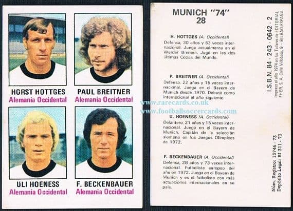 1973 -74 Beckenbauer Breitner Hoenss & Hotthes quad Munich Fher WC74