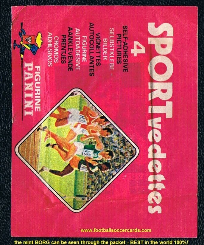 1974 Bjorn Borg °rookie° Grade 9/10 MINT sealed packet Sport Vedettes Panini -see Borg thru paper!