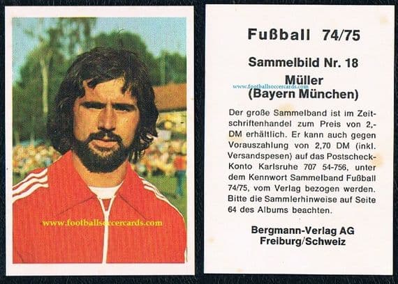 1974 Gerd Mueller Muller Bergmann unused sticker 18 Bayern Munich