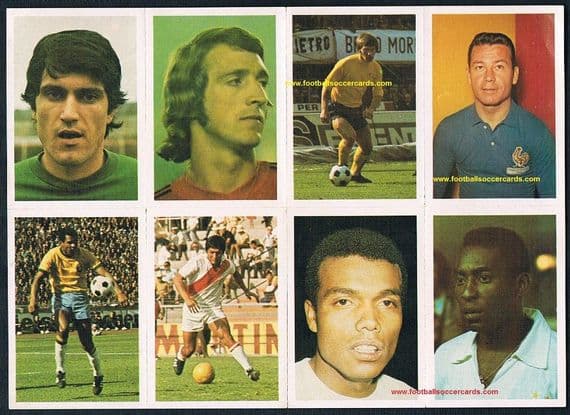 1974 Pelé UNCUT SHEET Pelé & others, French mag PIF freebie for "Kopa WC74" album See supporting pix