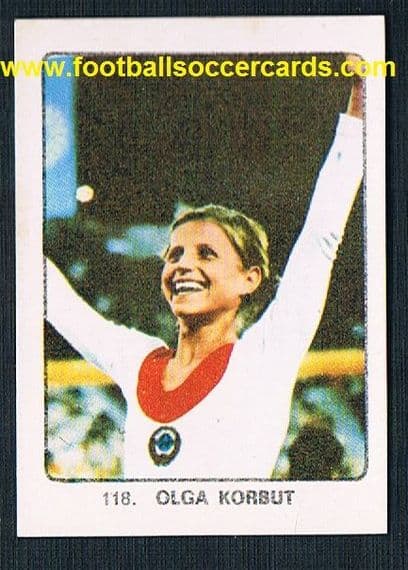 1974 rookie Olga Korbut 114 gum card from Spain by Keisa clean back, faultless!