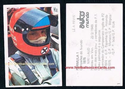 1975 -76 Niki Lauda rare Portuguese Auto Mundo sticker Speed & Spectacle