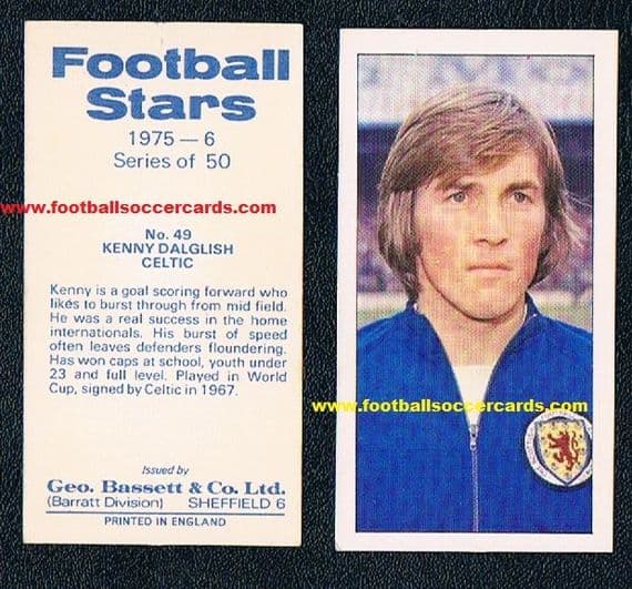 1975 Kenny Dalglish Celtic Liverpool #49 Barratt 1975-6 rare card from a scarce series