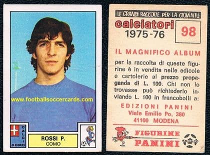 1975 Paolo Rossi rookie card 98 Panini Como with backing paper
