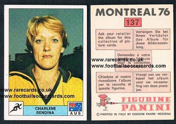 1976 Charlene Rendina Australia 137 athlete Panini Montreal 76 unused Olympic record, 800m gold
