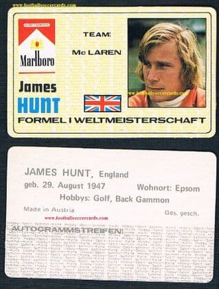 1976 McLaren James Hunt rookie trade card from Austria!