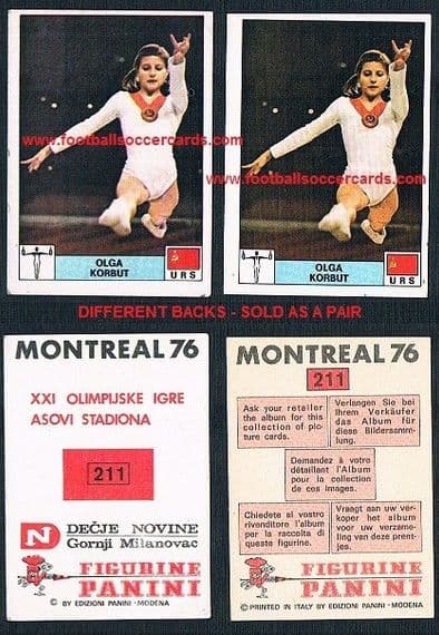 1976 Olga Korbut 211 Montreal 76 gold medal legendary gymnast x2 Olympic Panini Italian Yugoslavian