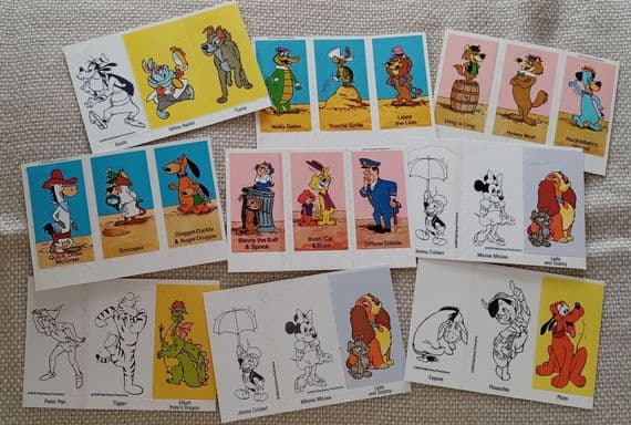 1977 & 78 Hannah Barbera & Walt Disney cartoon characters UNCUT Weetabix trios