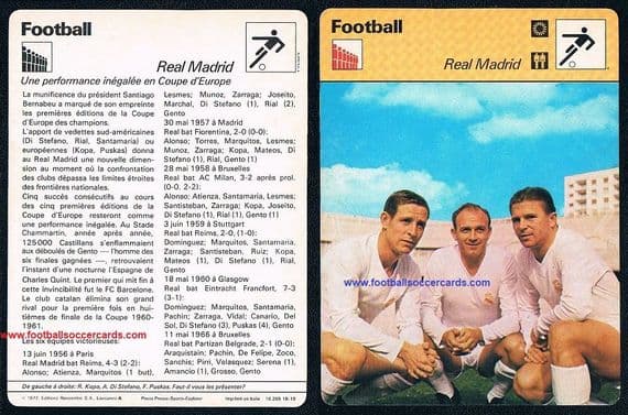 1977 FRENCH variant DI STEFANO PUSKAS KOPA Real Madrid card by Rencontre SA