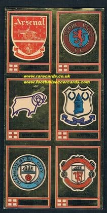 1978 Panini promo sheet of 6 foils shinies Football 78 Arsenal Derby Villa Man Utd City Everton