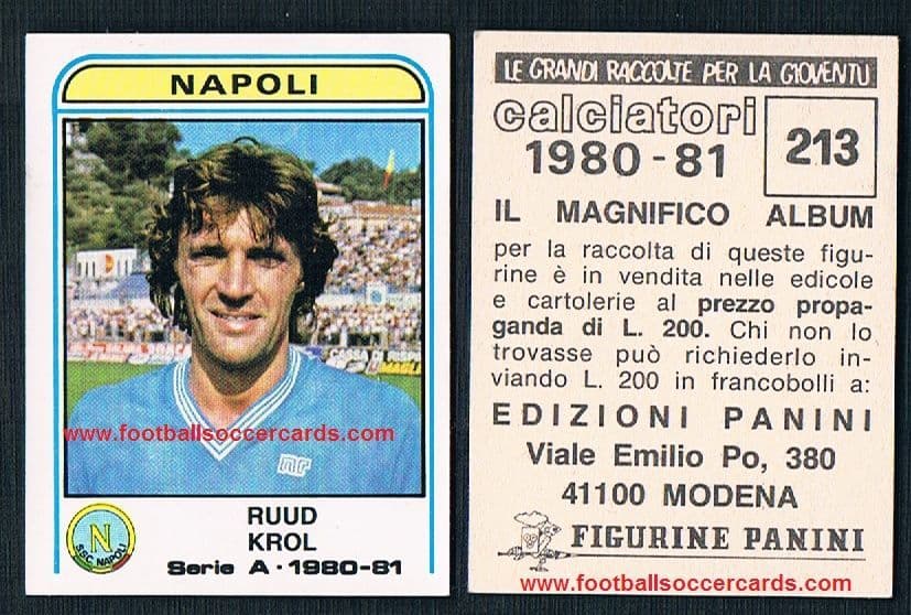 1980 Ruud Krol Napoli by Panini Italy Calciatori 1980-81