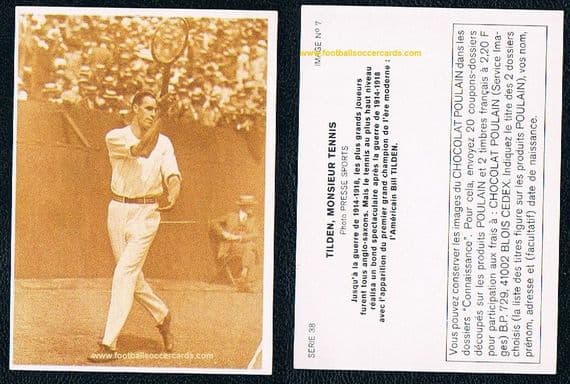 1980's Poulain trade card of Bill Tilden USA tennis legend