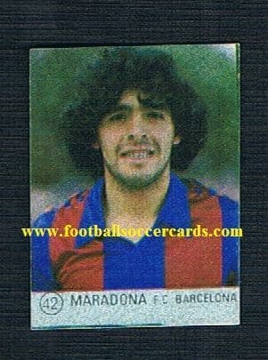 1982-8 Liga Espanola 83 Mirete Spanish sticker of Maradona for Barcelona, with backing paper