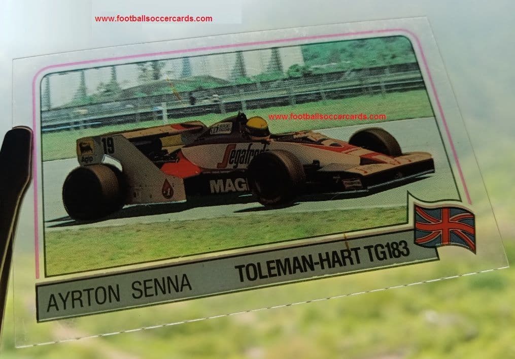 1984 Ayrton Senna rookie card Panini the Toleman Hart car from the test
