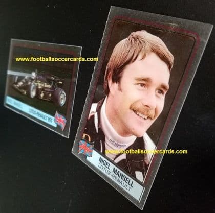 1984 Nigel Mansell 2 ROOKIE CARDS, F1 World Champion Lotus Renault 2 plastic Panini cards