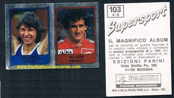 1988 Alain Prost 108a Panini Supersport metallic sticker Marita Koch DDR