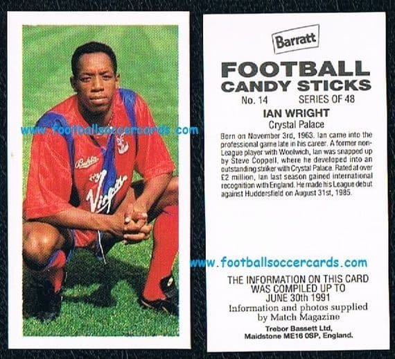 1991 Ian Wright Crystal Palace card by Trebor Bassett Candy Sticks