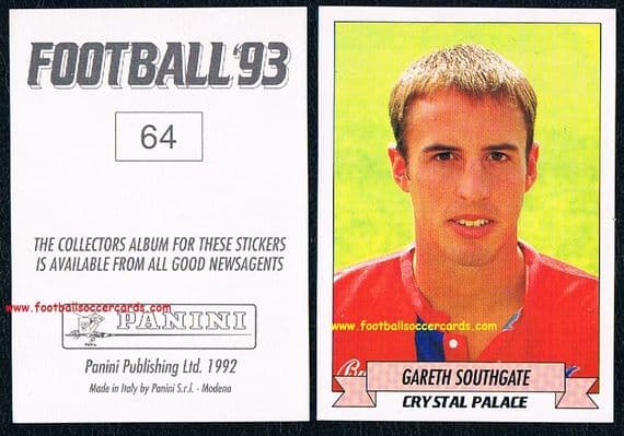1992 Gareth Southgate ROOKIE England manager Panini Football 93 unused Crystal Palace