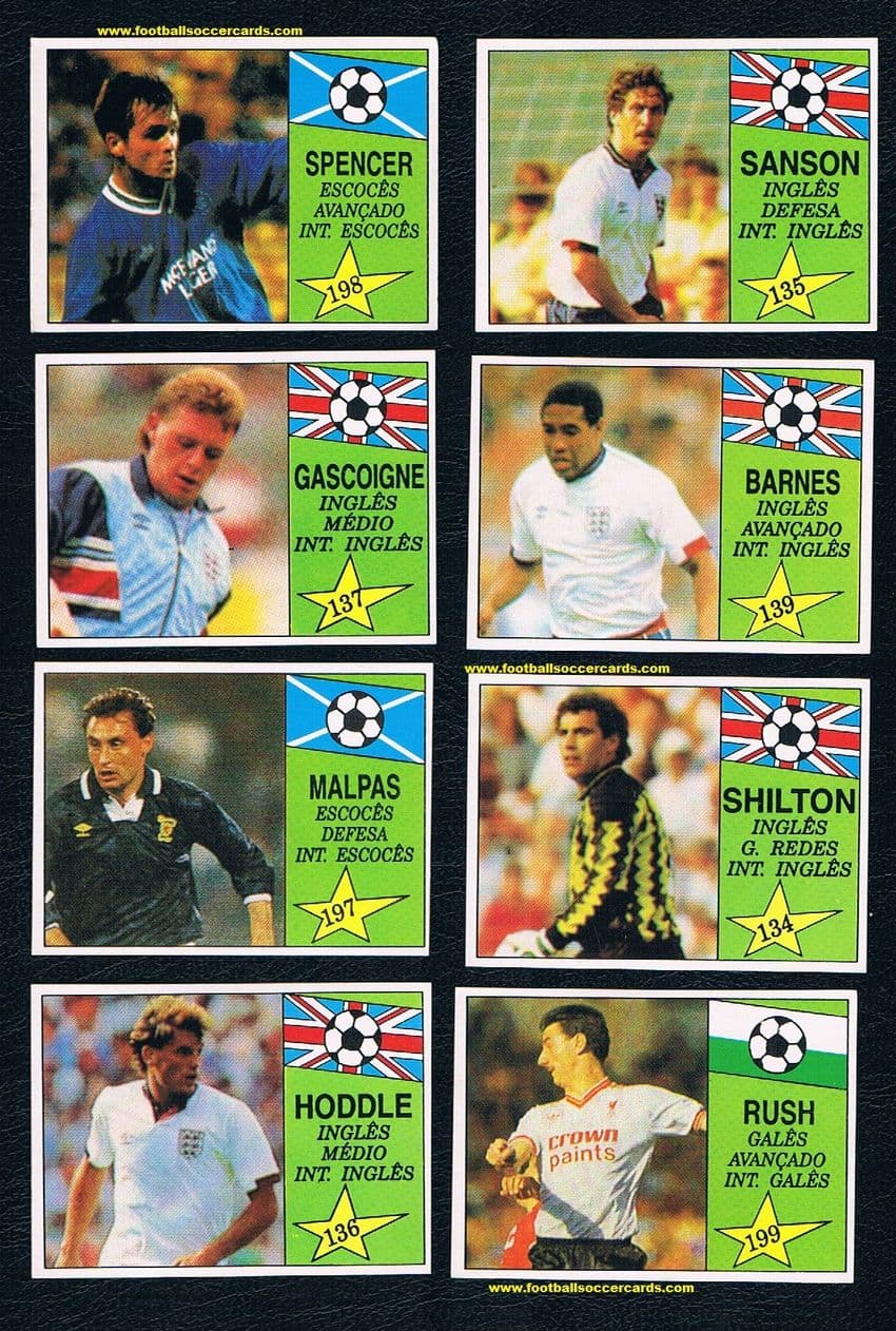 1992 Manil ESTRELLAS FUTEBOL MUNDIAL x8  Gazza Shilton Barnes Rush Hoddle Malpas Spencer Sansom QPR