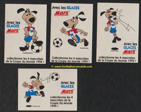 1994 USA 94 original x4 WC94 French Mars stickers with backing papers