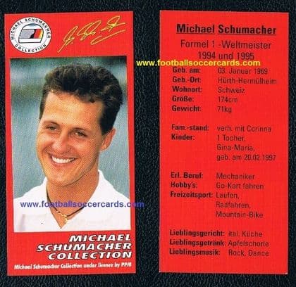 1998 Michael Schumacher trade card by Corinthian Toys MINT