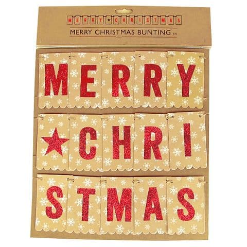 V11785 - Merry Christmas Hanging Paper Bunting Red and Gold - PB2XMAS 12/PK