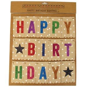 V19484 - Happy Birthday Hanging Paper Bunting Red and Gold - PB2BDAY 12/PK