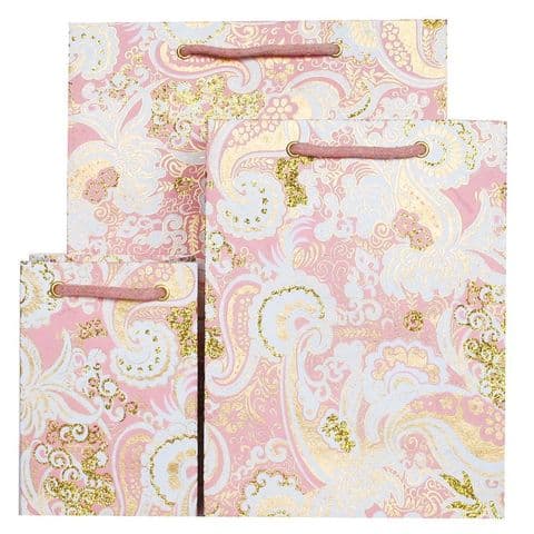 V30533; V30502; V30472 - Nehru Paisley Pink Gift Bags - GBG115.70/10 10/PK