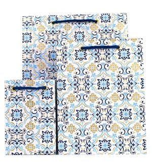 V33596; V33565; V33534 - Boho Tile Gift Bag Blue - GBG258.00/48 10/PK