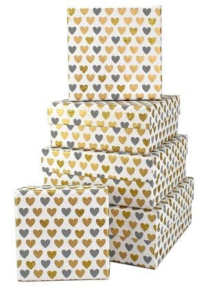 V34074 - Mini Hearts Grey Square Nest of 5 Boxes - GBXS163.00/80 1/PK