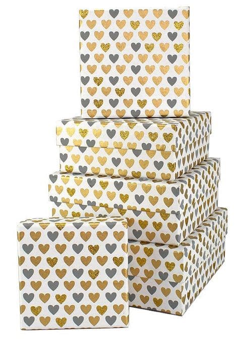 V34074 - Mini Hearts Grey Square Nest of 5 Boxes - GBXS163.00/80 1/PK