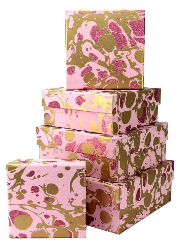 V34111 - Glitter Marble Rose Square Nest of 5 Boxes - GBXS215.100/10G 1/PK