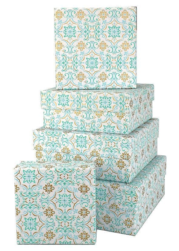 V34142 - Boho Tile Mint Squ Nest of 5 Boxes - GBXS258.00/42 1/PK