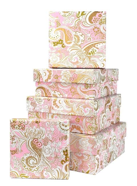 V34975 - Nehru Paisley Pink Square Nest of 5 Boxes - GBXS115.70/10 1/PK