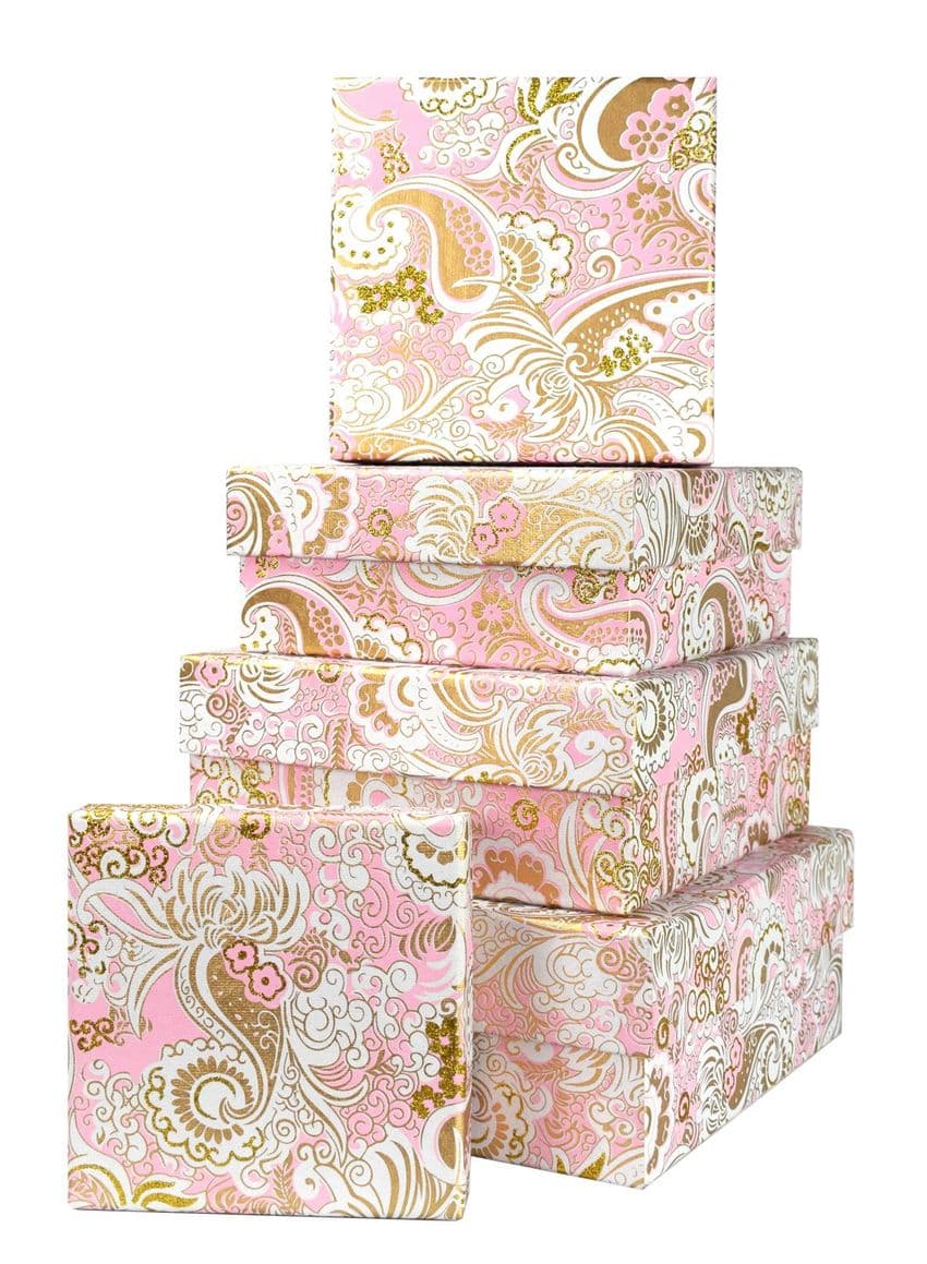 V34975 - Nehru Paisley Pink Square Nest of 5 Boxes - GBXS115.70/10 1/PK