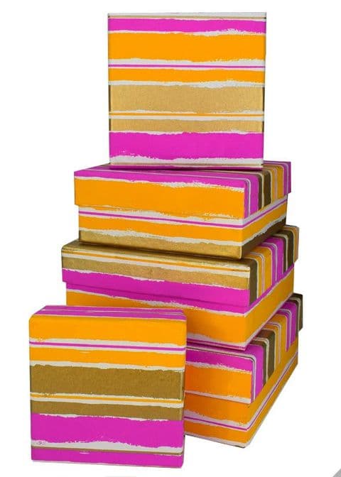 V35774 - Painterly Stripes Raspberry Square Nest of 5 Boxes - GBXS276.00/17 1/PK