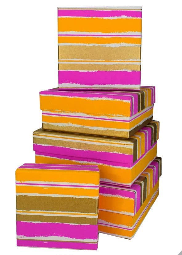 V35774 - Painterly Stripes Raspberry Square Nest of 5 Boxes - GBXS276.00/17 1/PK