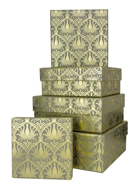 V37051 - Lotus Gold on Gunmetal Square Nest of 5 Boxes - GBXS275.82/51 1/PK