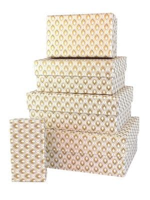 V39000 - Mini Feathers Rectangular Nest of Boxes Gold - GBXR301.00 1/PK
