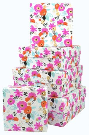 V41225 - Cote d'Azur Floral Raspberry Square Nest of 5 Boxes 1/PK