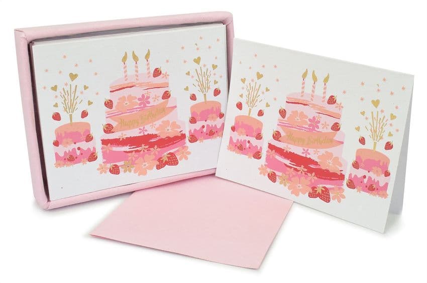 V42475 - Birthday Cakes Pink Note Cards s/8 6/PK