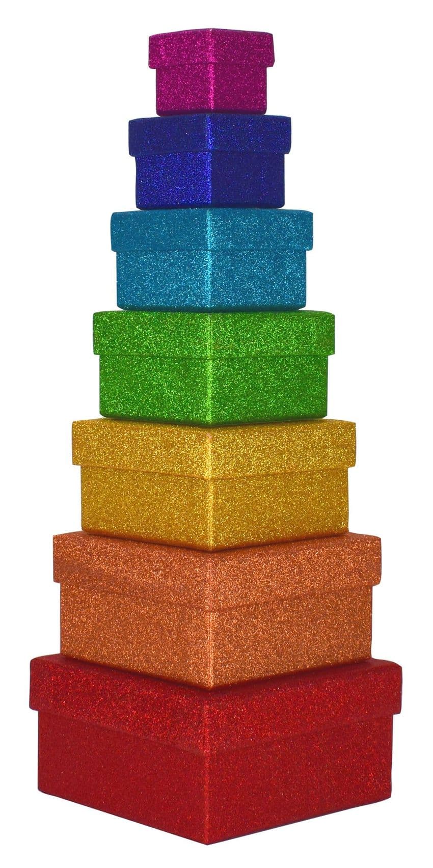 V43960 - Glitter Covered Nest of 7 Boxes 2/PK