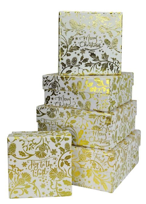 V44868 - Joy To The World Gold Square Nest of Boxes 1/PK
