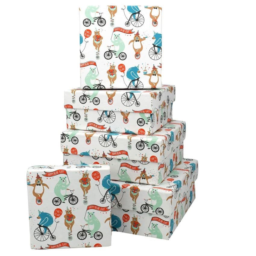 V46008 - Happy Bearday Square Nest of 5 Gift Boxes 1/PK