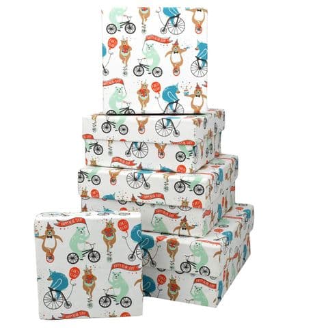 V46008 - Happy Bearday Square Nest of 5 Gift Boxes 1/PK