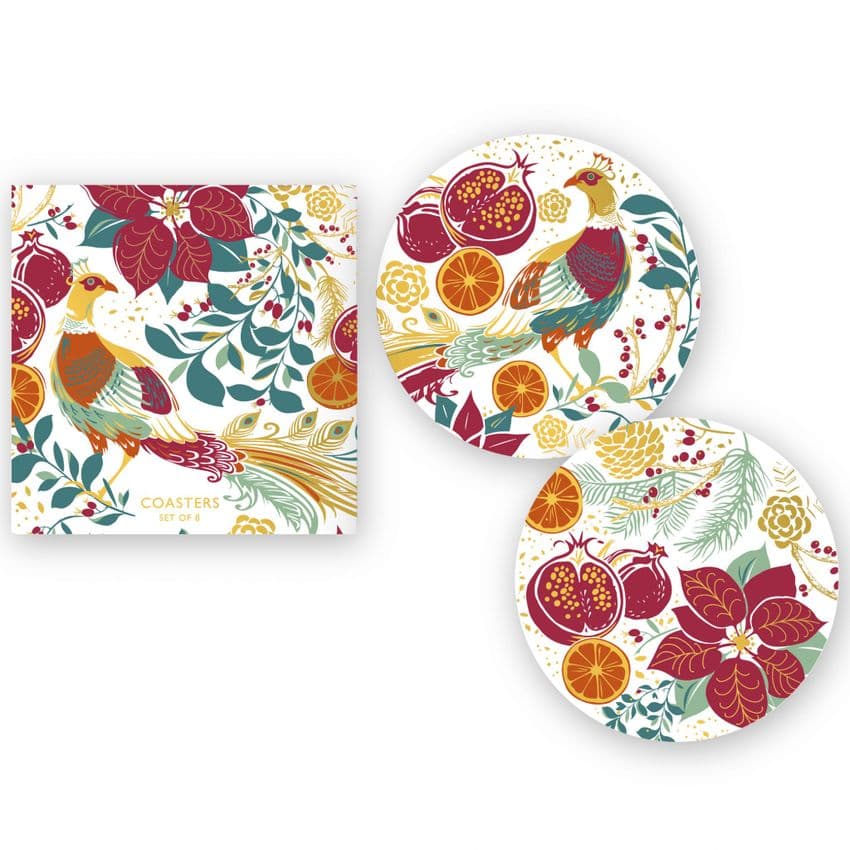 V47340 - Winter Peacock Coaster Set of 8 4/PK