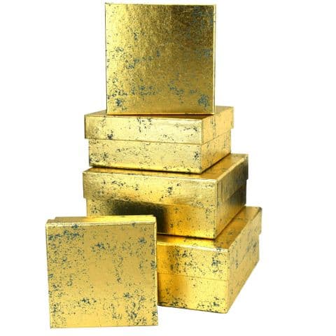 V47906 - Gold Crush on Teal Square Nest of 5 Boxes 1/PK