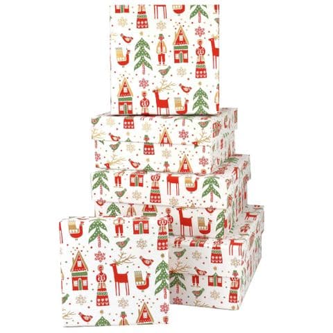 V47951 - Scandi Christmas Square Nest of 5 Boxes 1/PK