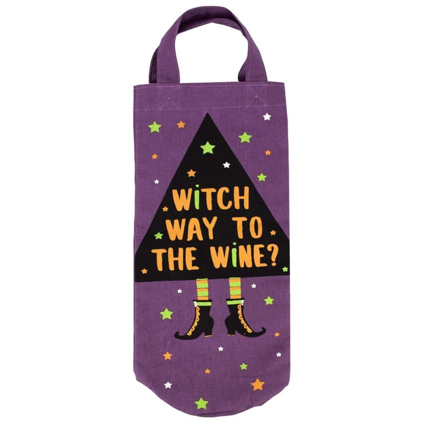 V48194 - Canvas Witch Way To the Wine Bottle bag 6/PK