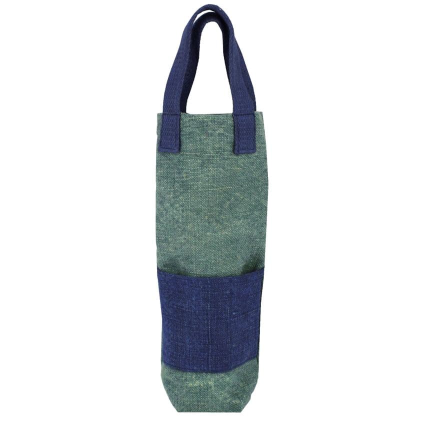 V48200 - Washed Jute Viridian Blue Bottle Bag 4/PK